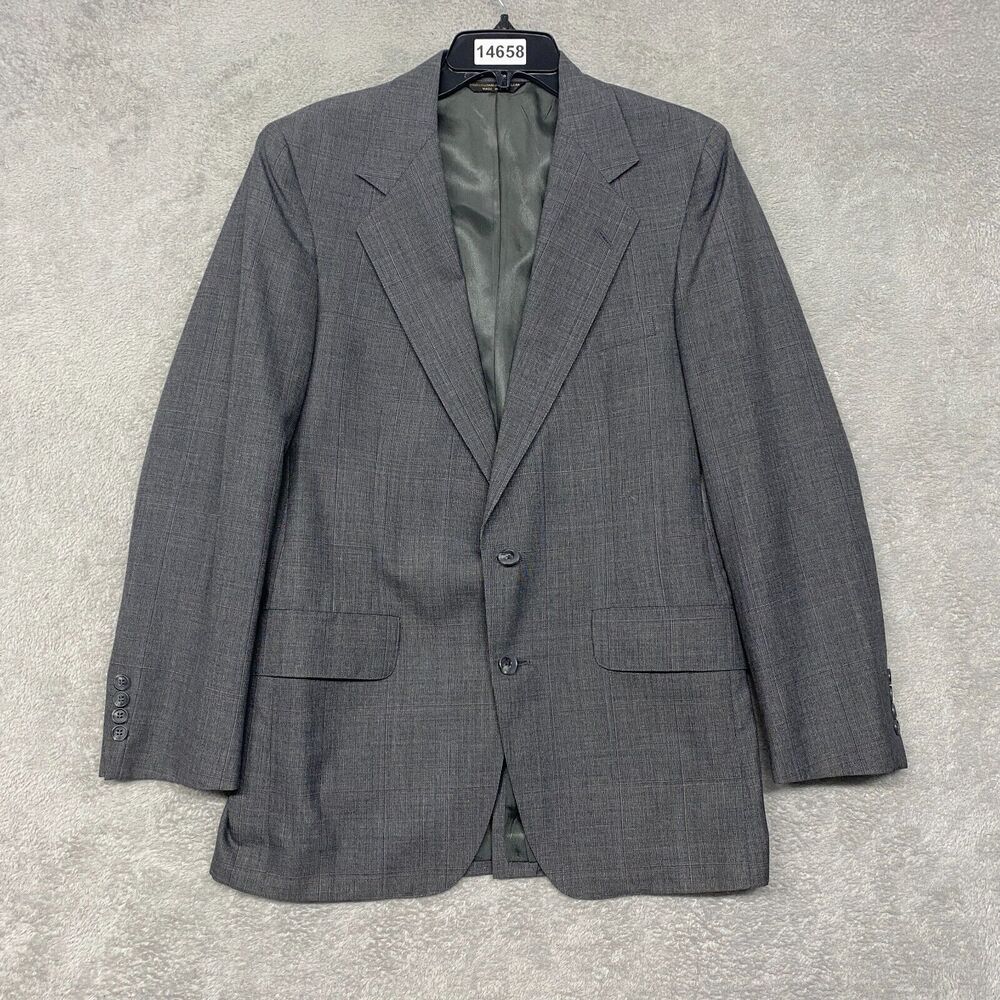 Lacrosse Jacket Mens 39 R Gray Blazer Plaid Wool Koolakians Single Vent 2 Button